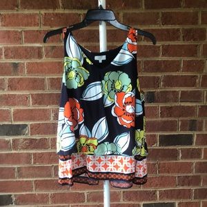 Crown & ivy flowing dress tank: Big Flowers: navy/orange/yellow/olive/lt blue